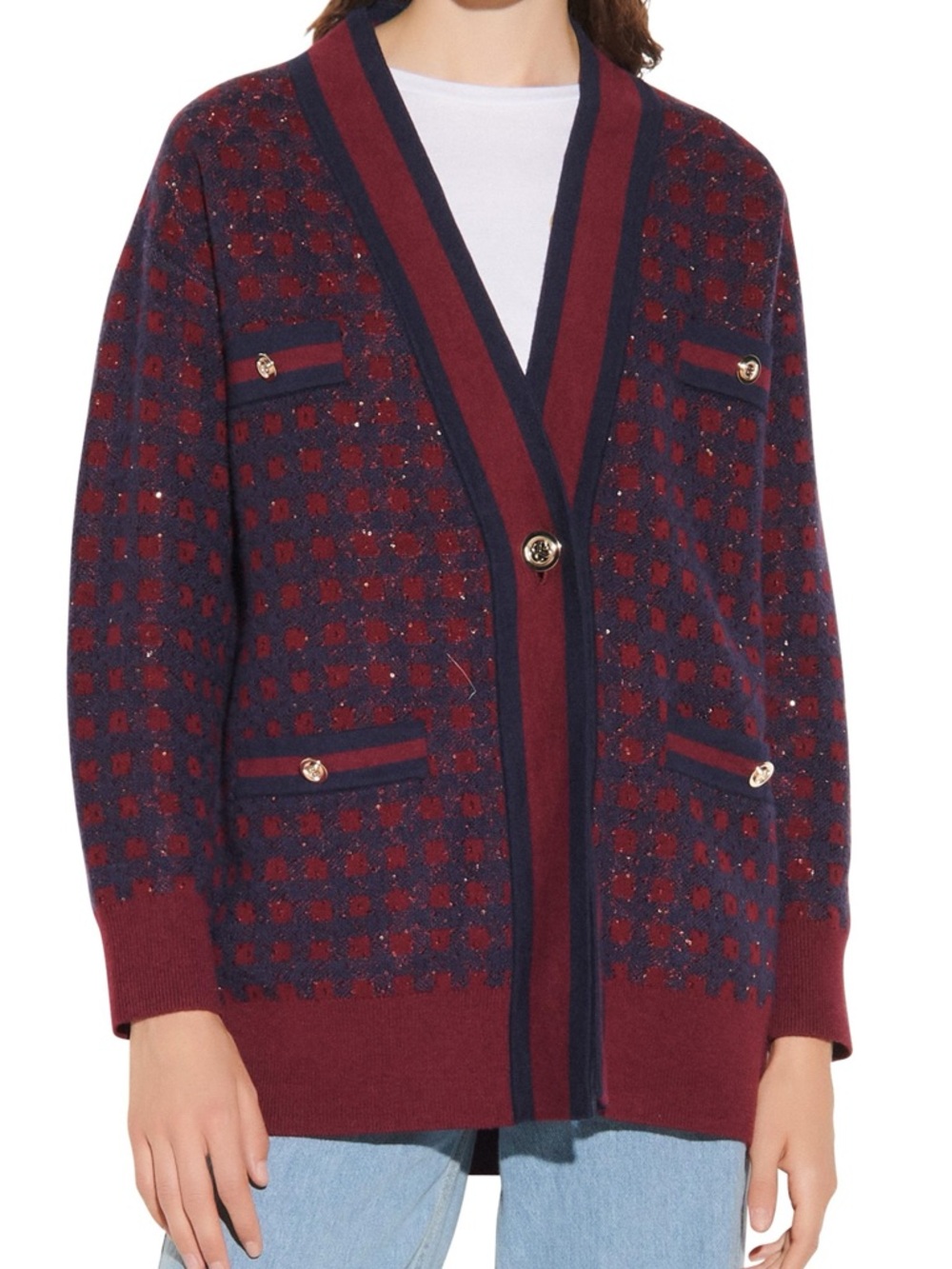 SANDRO Checked Cardigan With Sequins size 2